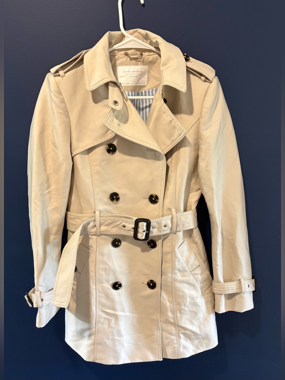 Zara Cream Double-Breasted Trench Coat with Belt